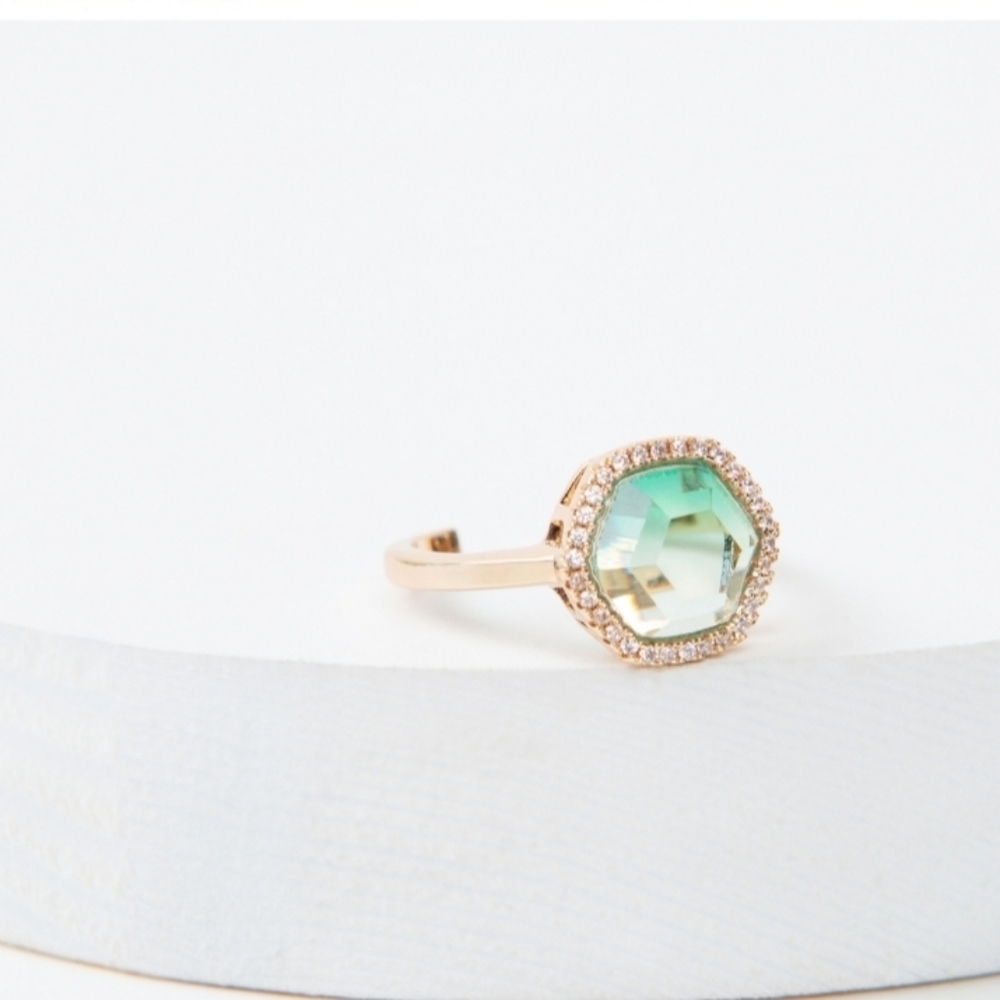 Ombre green hexagon adjustable ring